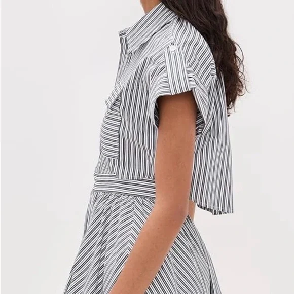 Striped Button-Front Cotton Poplin Dress - Picture 3 of 4